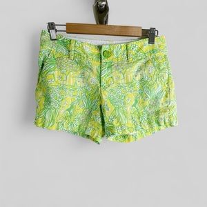 Lilly Pulitzer Callahan Shorts Crazy Cat House Print Size 2 Yellow Green